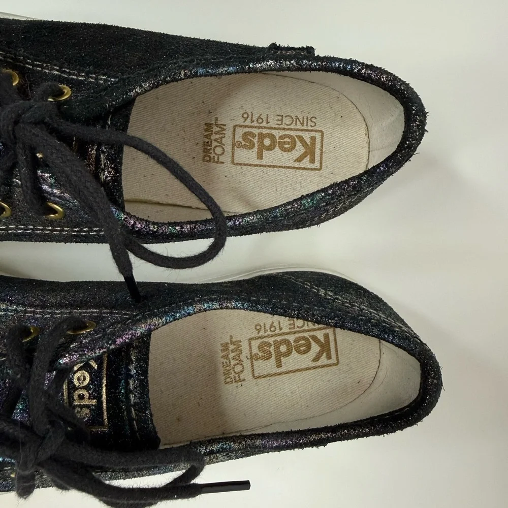 Keds Triple Kick Platform Sneakers Iridescent Black Size 7 Whimsy Metallic Boho